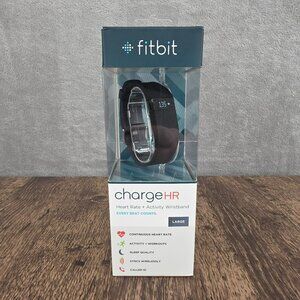 Fitbit Charge HR Wireless Activity Wristband Large Black Workout Step New in Box